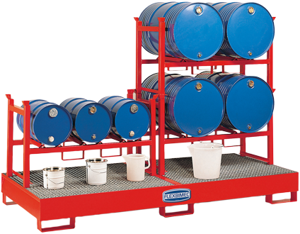 Metal barrel rack, stackable, for the horizontal storage of drums